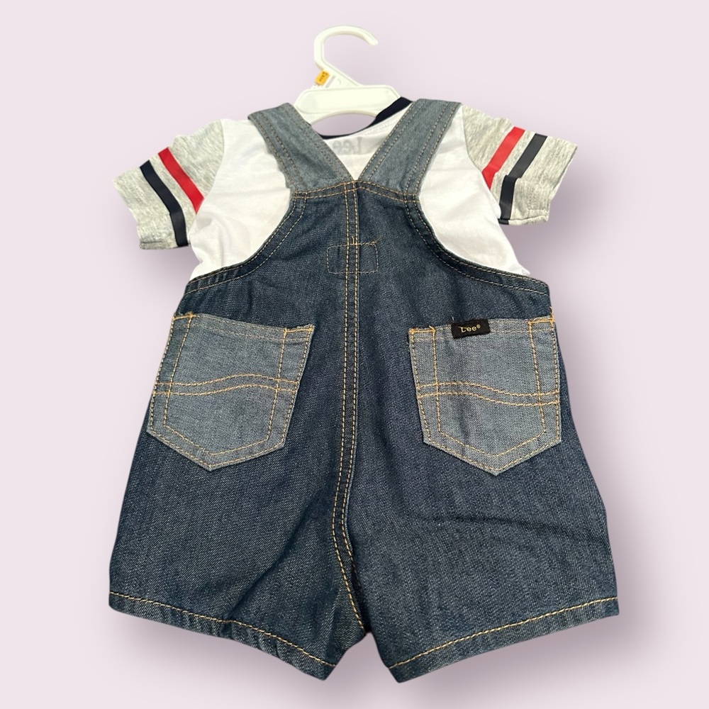 Baby Lee Kids Denim Overall Shorts With Undershirt Size 0-3 Months - Picture 7 of 8